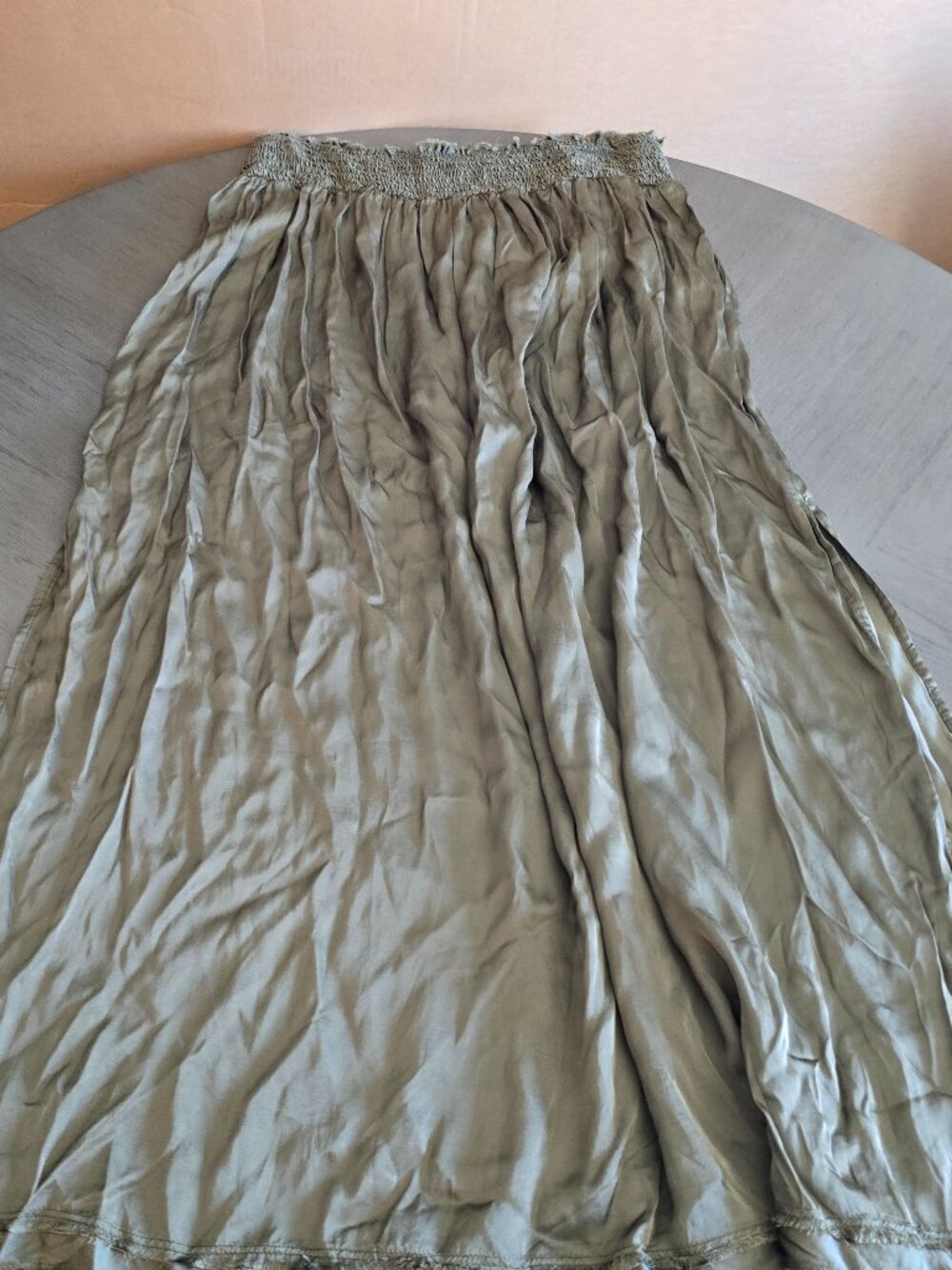 Aerie Womens XXL Maxi Skirt Olive Green Smocked Waist Flowy Satin NWT